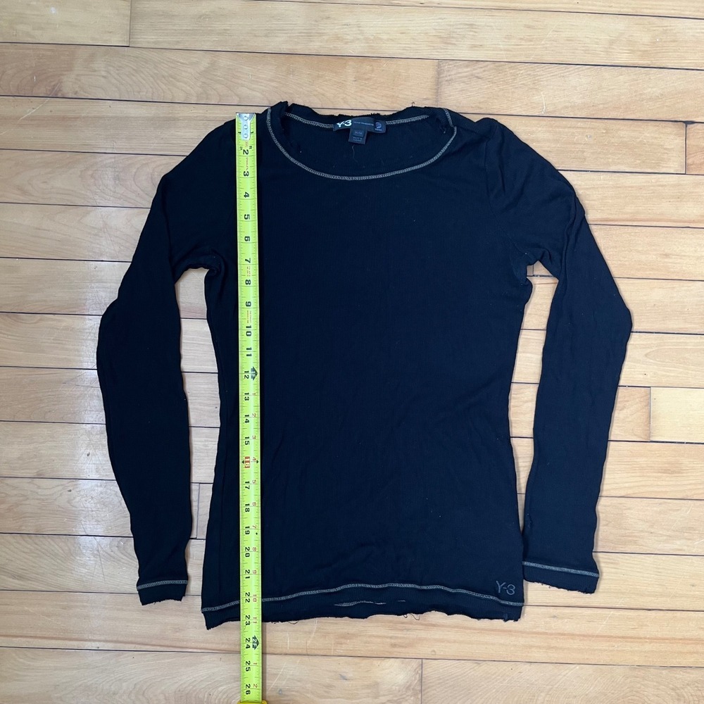 Y-3 Yohji Yamamoto Adidas Black Ribbed Long Sleeve Top Raw Edge Medium - Picture 9 of 13